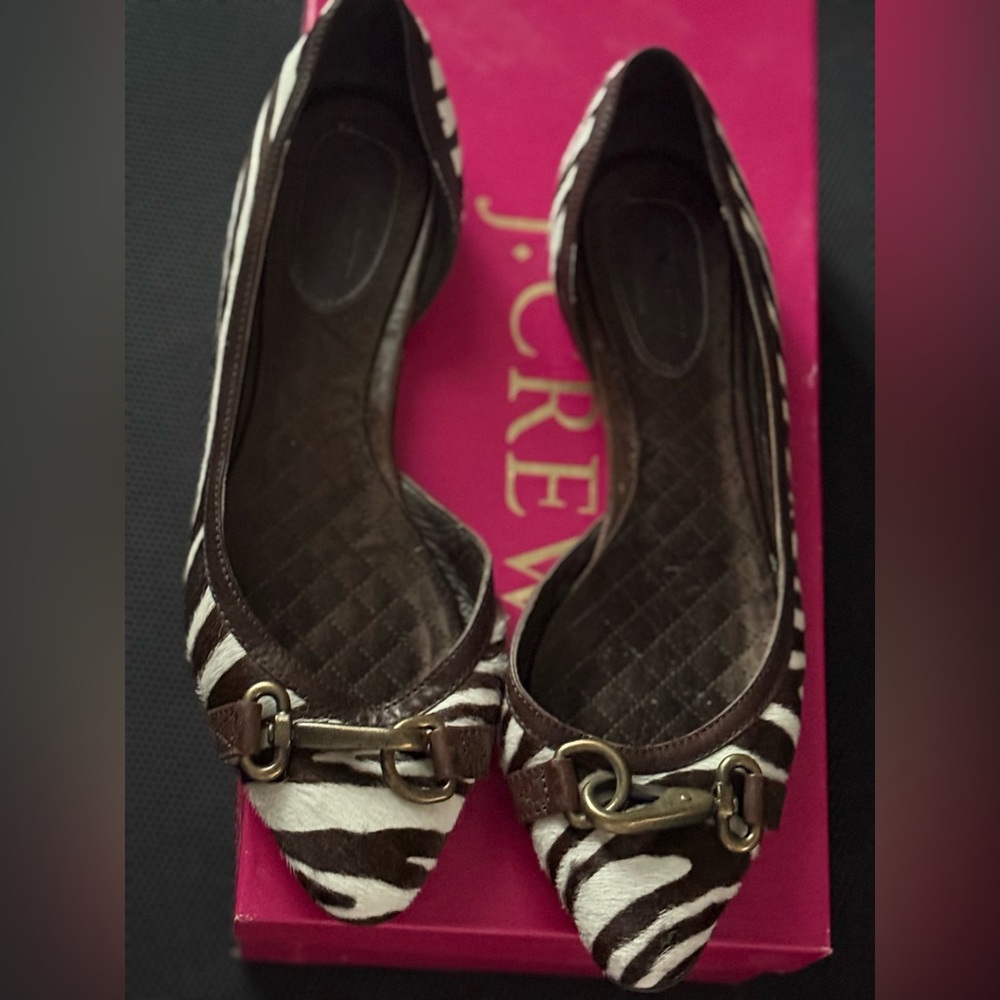J. Crew Collection D’Orsay Calf Hair Sahara Zebra Flats Shoes Sz. 7.5 - RARE